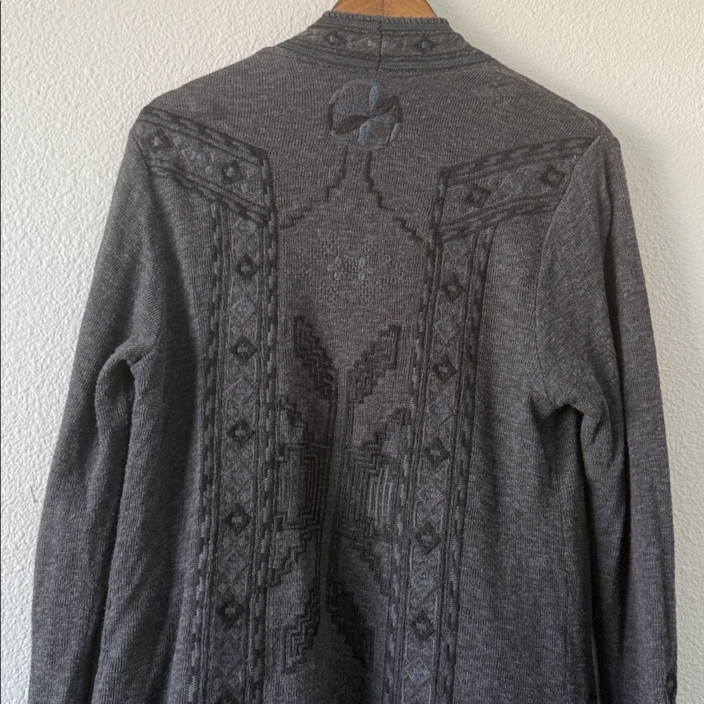 Johnny Was Biya Norns Haag Duster Gray Embroidered Aztec Native Cardigan M - Picture 12 of 16